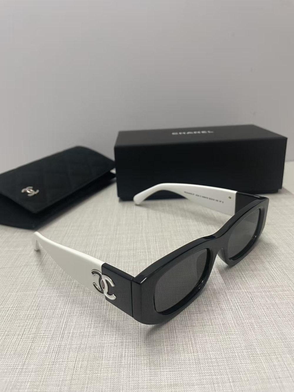 Chanel Black and White CC Logo Rectangular Sunglasses